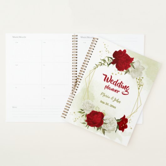 rode witte bloemen bruiloft groen planner (Display)