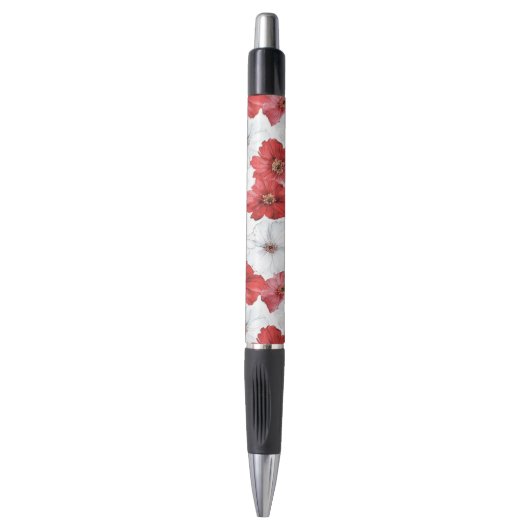 Rode Witte Bloemen Bruiloft Pen (Voorkant Verticaal)