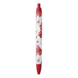 Rode Witte Bloemen Bruiloft Zwarte Inkt Pen
