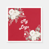 Rode witte bloemen business logo servet (Voorkant)