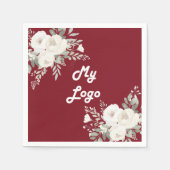 Rode witte bloemen business logo servet (Voorkant)