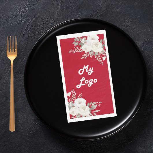 Rode witte bloemen business logo servet