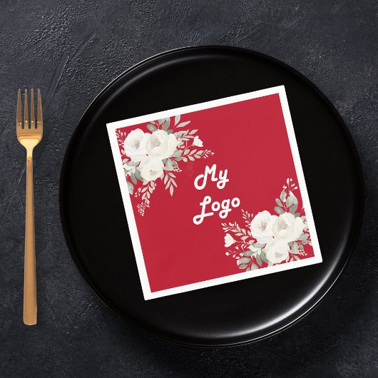 Rode witte bloemen business logo servet