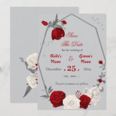 Rode & witte bloemen geometrisch opslaan de datum kaart (Voorkant / Achterkant)