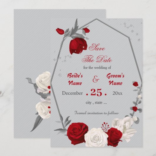 Rode & witte bloemen geometrisch opslaan de datum kaart (Voorkant / Achterkant)