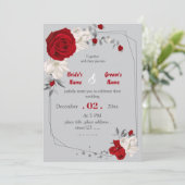 Rode & witte bloemen geometrische bruiloft kaart (Staand voorkant)