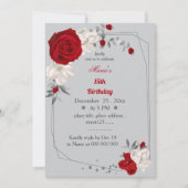 Rode & witte bloemen geometrische verjaardag kaart (Voorkant)