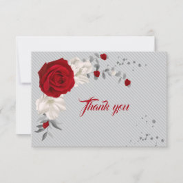 Rode & witte bloemen grijze bladeren bedankkaart