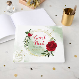rode witte bloemen groen goud bruine bruiloft gastenboek