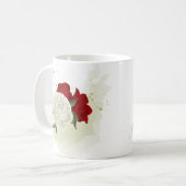 Rode witte bloemen groen  koffiemok (Voorkant links)
