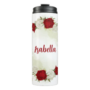 Rode witte bloemen groen  thermosbeker
