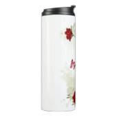 Rode witte bloemen groen thermosbeker (Gedraaid links)