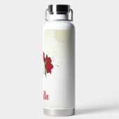 Rode witte bloemen groen waterfles (Achterkant)