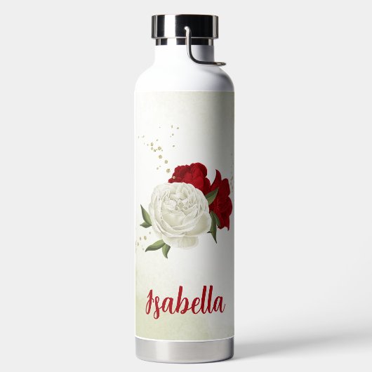 Rode witte bloemen groen waterfles (Links)