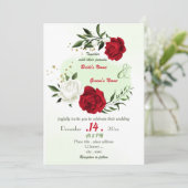 rode witte bloemen groene bruiloft kaart (Staand voorkant)