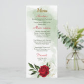 rode witte bloemen groene bruiloft menu (Staand voorkant)
