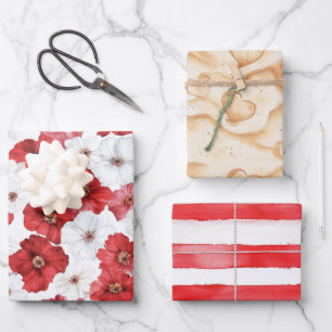 Rode Witte Bloemen Harten Bruidsdouche Zand Inpakpapier Vel