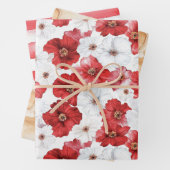 Rode Witte Bloemen Harten Bruiloftszand Bruidsboek Inpakpapier Vel (In situ)
