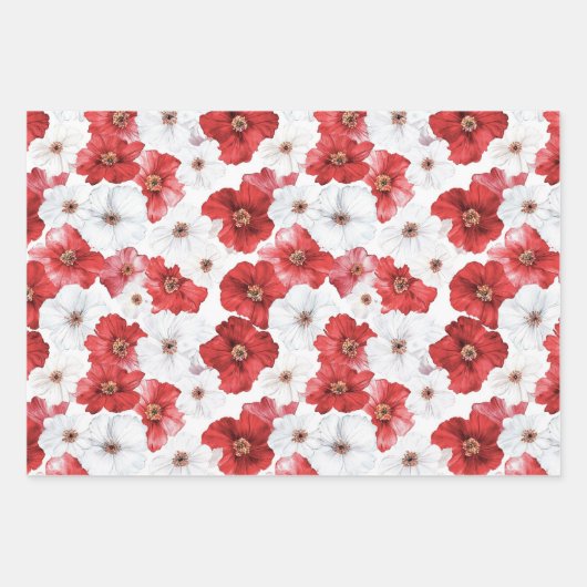 Rode Witte Bloemen Harten Bruiloftszand Bruidsboek Inpakpapier Vel (Voorkant)