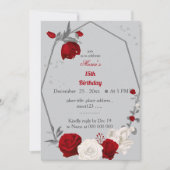 Rode & witte bloemen krans verjaardag uitnodiging (Voorkant)
