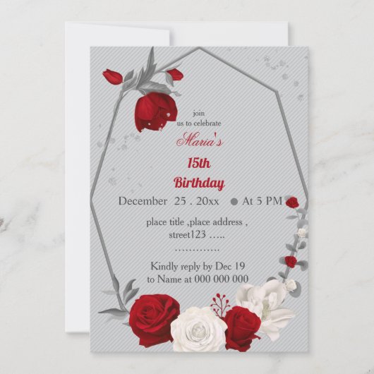 Rode & witte bloemen krans verjaardag uitnodiging (Voorkant)