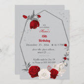 Rode & witte bloemen krans verjaardag uitnodiging (Voorkant / Achterkant)