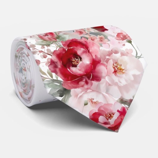 Rode Witte Bloemen Necksjaal Stropdas (Opgerold)