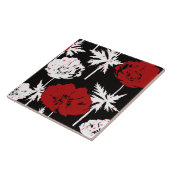 Rode, witte bloemen op zwart. tegeltje (Zijkant)