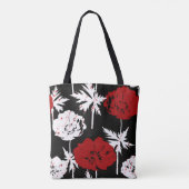 Rode, witte bloemen op zwart. tote bag (Achterkant)