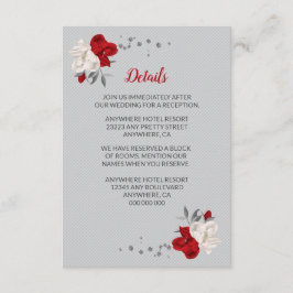 Rode & witte bloemen zilveren bladeren details informatiekaartje