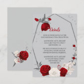 Rode & witte bloemen zilveren bladeren geometrisch informatiekaartje (Voorkant / Achterkant)