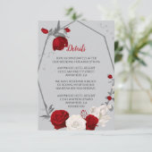 Rode & witte bloemen zilveren bladeren geometrisch informatiekaartje (Staand voorkant)