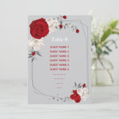 rode & witte bloemen zitplaatskaart tafelnummer (Staand voorkant)
