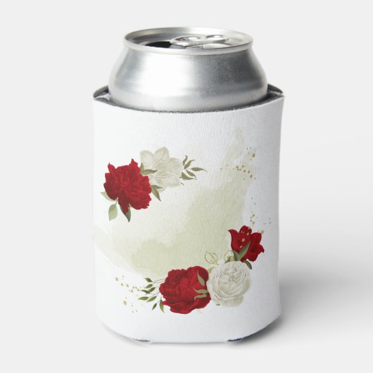 Rode witte bloemengekleur blikjeskoeler (Blikje Voorkant)