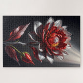 Rode Witte Bloemige Botanische Kunst Legpuzzel (Horizontaal)