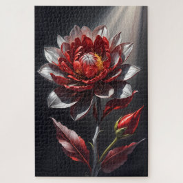 Rode Witte Bloemige Botanische Kunst Legpuzzel