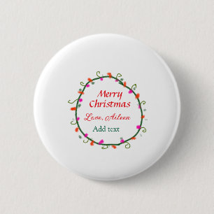 Rode witte bloemige waterverf krans vrolijk kerstf ronde button 5,7 cm