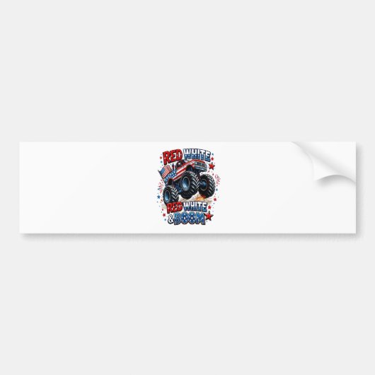 Rode Witte Boem Monstertruck Bumpersticker (Voorkant)