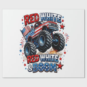 Rode Witte Boem Monstertruck Cadeaupapier