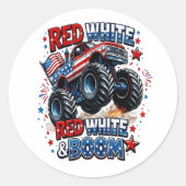 Rode Witte Boem Monstertruck Ronde Sticker (Voorkant)