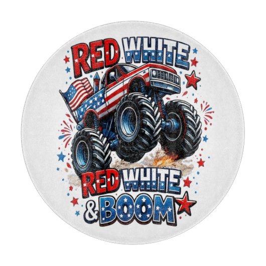 Rode Witte Boem Monstertruck Snijplank (Voorkant)