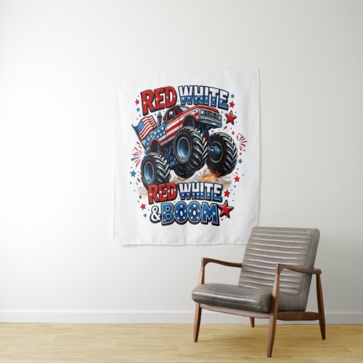 Rode Witte Boem Monstertruck Wandkleed (In situ)
