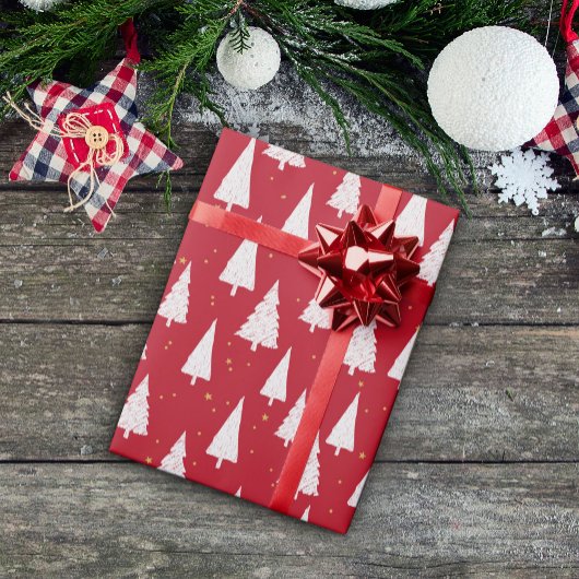 Rode witte bomen kerstvakantie inpakpapier