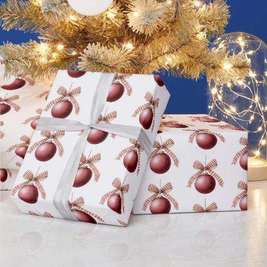 Rode Witte Boog Ornamenten Kerstmis Cadeaupapier (Feestdagen)