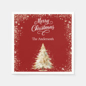 Rode witte boom sneeuw glitterscript Kerstmis Servet (Voorkant)