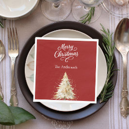 Rode witte boom sneeuw script Kerst lunch Servet