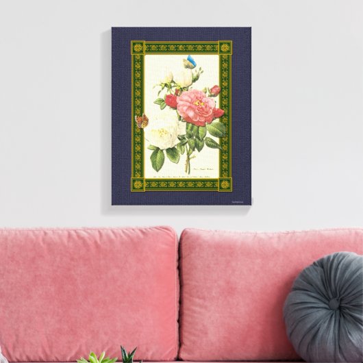 Rode witte botanische Rozen gewikkeld doek Canvas Afdruk (Insitu (Woonkamer))