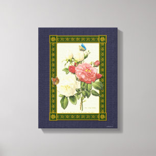 Rode witte botanische Rozen gewikkeld doek Canvas Afdruk