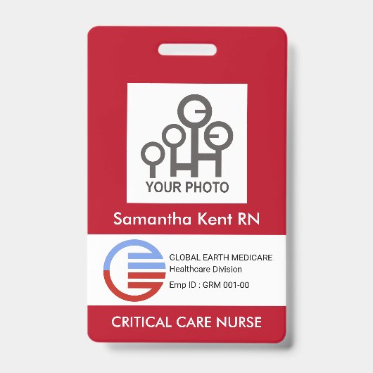 Rode Witte Box Foto Sjabloon Personeelsverpleegste Badge (Voorzijde)