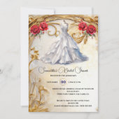 Rode witte bruidsjurk rozen luxe bloemen kaart (Voorkant)